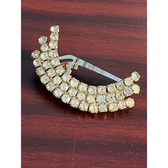 VTG Rhinestone Hair Clip Crescent Moon Clip On Earring Bling Whimsigoth - Picture 6 of 9